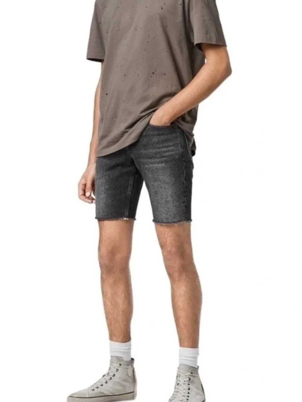 ALLSAINTS | Switch Denim Shorts Men's Size 32 Washed Black Raw Hem Slim‎ Fit